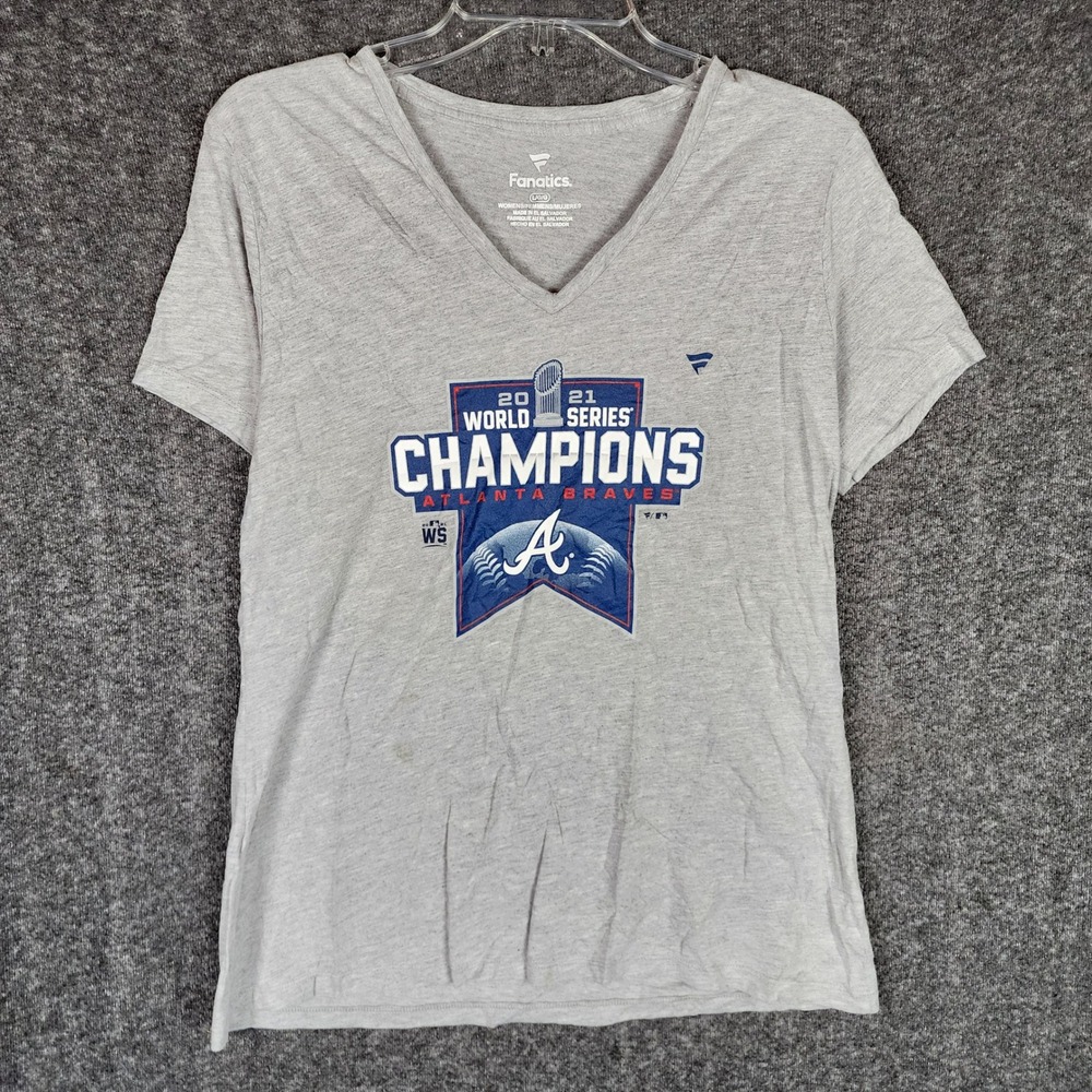 Atlanta Braves Fanatics T-Shirt Womens L Grey MLB Baseball 2021 World Series EUC